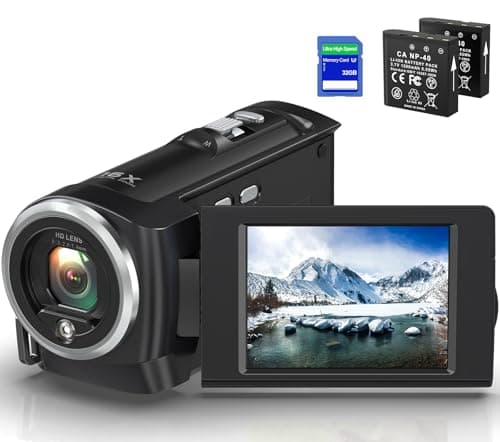 JAUAMAP Video Camera Camcorder, QHD 2.7K Camcorder 50MP 16X Digital Video Camera for YouTube, 2.8'' 270 Degree Rotation Screen Video Recorder Vlogging Camera with 32GB Card and Two Batteries, black