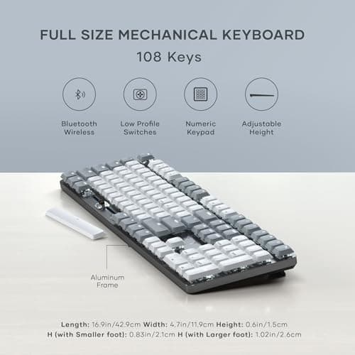 Satechi SM3 Mechanical Keyboard for Mac and Windows, 108 Keys Full Size with White LED Backlit, Wired and Bluetooth for Mac and Windows - Light Gray/White 7