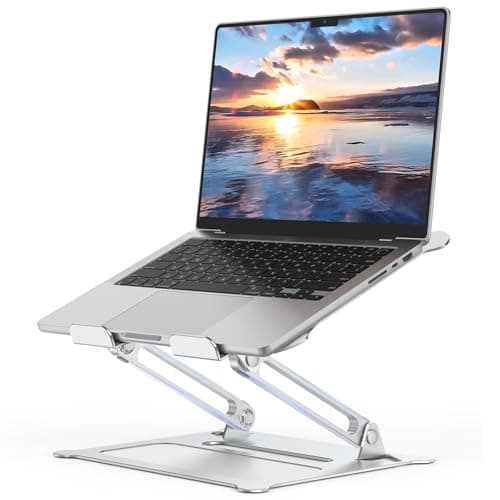 UFVCOV Aluminum Adjustable Laptop Stand, No Wobble Laptop Riser, Foldable Computer Notebook Stand Holder for 10-17" Laptops, Lightweight & Sturdy, Silver/B