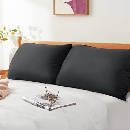 Horbaunal 2 Pack Microfiber Pillow Cases Dark Grey Travel Elastic Band Bed Pillowcases, 1800 Thread Count Soft Pillow Covers for Standard & Queen Size Pillows, 20 x 26 Inches 7