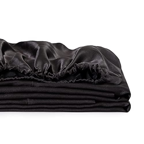 Satin Fitted Sheet, Full Fitted Sheet Only, 1 - Piece Ultra Soft Deep Pocket Single Silk Bottom Bed Sheet Full - Black 5