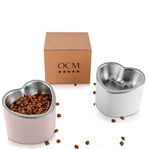 OCM Raised Cat Bowl – 8oz Heart Shaped Elevated Bowls, Stainless Steel, Non-Slip, Promotes Digestion, Reduces Vomiting, Indoor Cat & Small Dog Bowls (Pink) 6