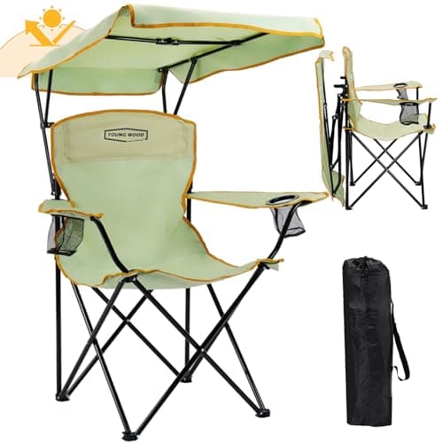 YOUNG WOOD Portable Camping Chair Beach Chair with Shade Canopy, Fold Lightweight Oversized for All, Easy to Open and Close Without Installation, Side Pocket Design for All Outdoor Activities，Green