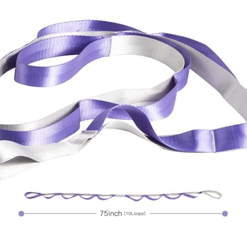 Stretching Strap Yoga Strap for Physical Therapy,10 Loops Yoga Straps for Stretching,Non-Elastic Stretch Strap for Pilates, Flexibility, Exercise, Stretch Band Women Men (Purple&Silver) 7