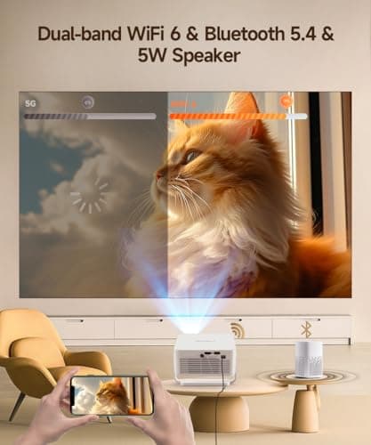 2026 Smart Projector 4K & 8K Support, Portable Projector with WiFi 6 and Bluetooth 5.4, Auto Focus & Vertical Keystone, 180°Rotatable, Mini Proyector for Outdoor Home HY300Max 5