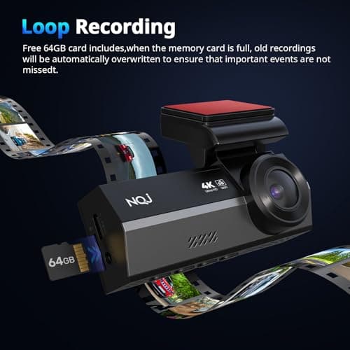 Dash Cams Front and Rear, NQJ 4K+2K Dual Dash Camera for Cars w 64GB Card, 5GHz Wi-Fi & App, G-Sensor, 3.2” Screen, 24H Parking Mode, 170°Wide Angle, Night Vision 8