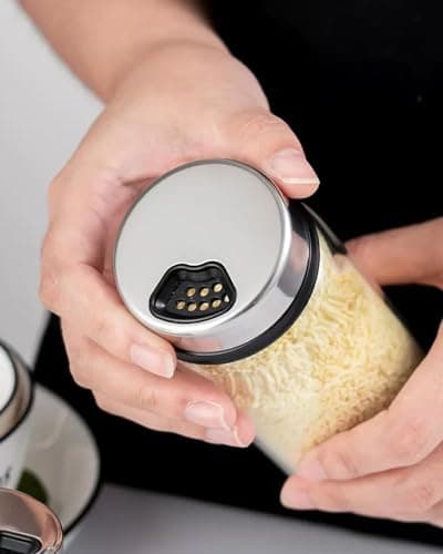 Verdental 7 oz Salt Pepper Shakers with Adjustable Outlet Holes Clear Glass Shaker Bottles Spice Seasoning Cans for Kitchen Decor and Home Restaurant BBQ Camping Farmhouse Kitchen Accessories (200ml) 7