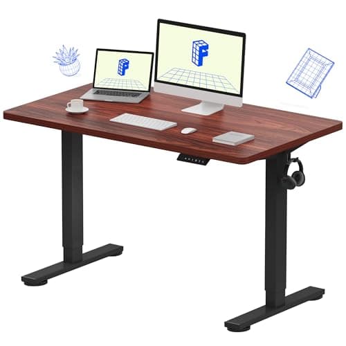 FLEXISPOT EN1 One-Piece Standing Desk with 1-Inch Thick Desktop, 48"x24" Electric Height Adjustable Desk for Home Office & Multi-Device Workstations, Mahogany