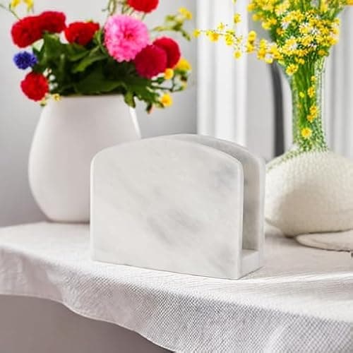 Radicaln Marble Napkin Holder 5.5" Inch White Handmade Dining Table Napkins Holder - Simple Modern Home & Kitchen Paper Towel Holder Countertop For Home Decor 5