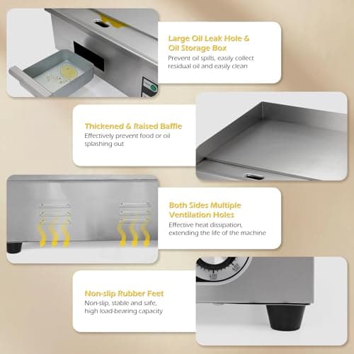Dyna-Living Commercial Electric Griddle 22'' Flat Top Grill Countertop 3000W Stainless Steel Electric Griddle Nonstick Commercial Flat Top Griddle Countertop Grills, 122°F-572°F Temp Adjustable 7