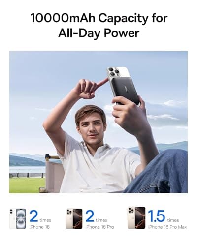 Baseus for MagSafe Portable Charger, Qi2 Certified 15W Wireless Magnetic Power Bank 10000mAh with USB-C Cable 22.5W PD Charging, Battery Pack Compatible with iPhone 17/16/15/14/13 Pro/Pro Max Series 7