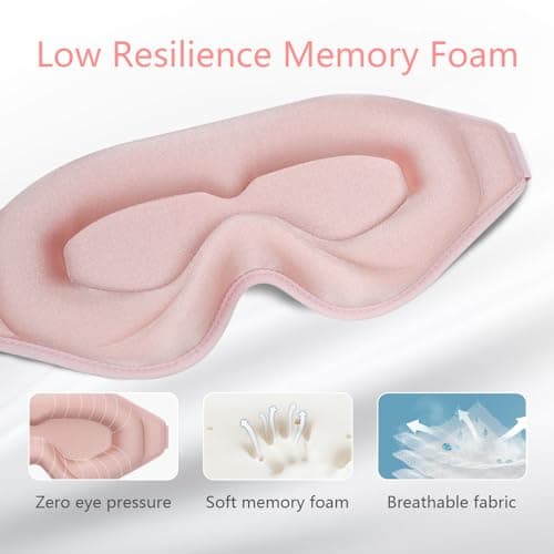 Sleep Mask 3D Eye Mask for Sleeping 100% Light Blocking Eye Covers with Adjustable Strap Night Blindfold for Women Memory Foam Pink 3