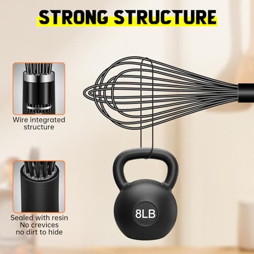 HOTEC 4 Pieces Silicone Whisks Set, Wire Balloon Whisks Egg Beater, Non-slip Handle Whisk for Non-stick Cookware Perfect for Cooking, Stirring, Beating and Blending (Black) 6
