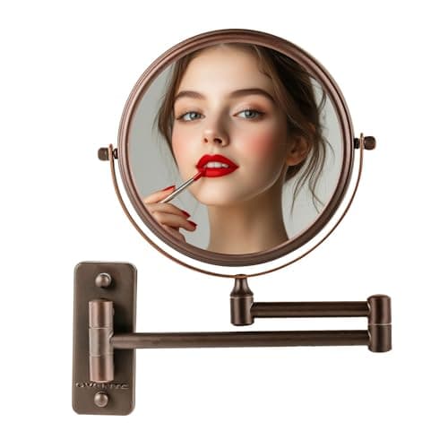 OVENTE 7" Wall Mounted Makeup Mirror with 1X/10X Magnification, Double Sided Magnifying Round Bathroom Vanity Mirror, 360° Swivel Design, Extendable and Folding Arm, Antique Bronze MNLFW70ABZ1X10X