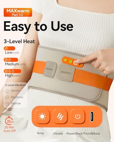 IKEEPFIT Portable Heating Pad for Back, Cordless Wearable Heat Belt with Massager for Lower Back Pain Relief, Battery Powered 8000 mAh Rechargeable, MAXwarm® 3.0, Gift for Women Men 90-310 lbs 6