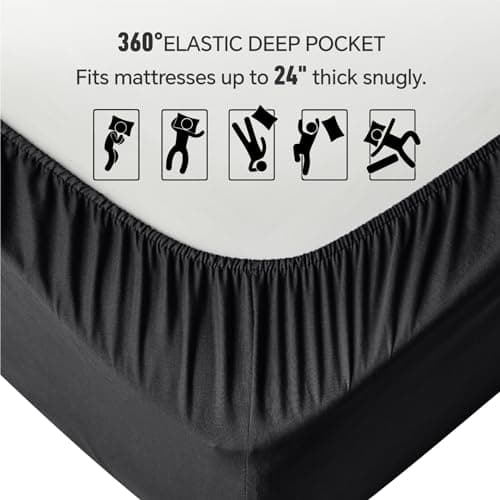 ChiXpace Extra Deep Queen Fitted Sheet - Deep Pocket Single Fitted Sheet Fits 18 inch to 24 inch Mattress, Ultra Soft Bottom Sheet for Queen Size Bed, Black, 60" x 80" 5