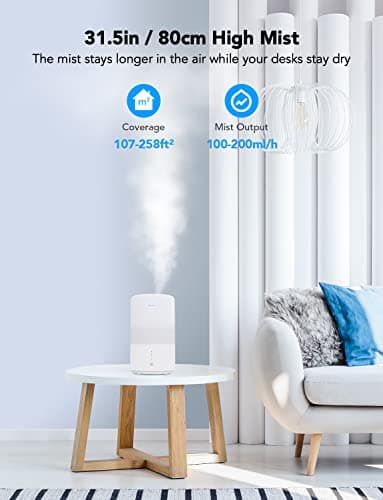 Govee Smart Humidifiers for Bedroom, Top Fill 3L Cool Mist Humidifier, 24 dB Super Quiet, Auto Mode, 30H Runtime, 360°Nozzle with Adjustable Mist Air Humidifier for Large Room, Baby Nursery and Plants 5