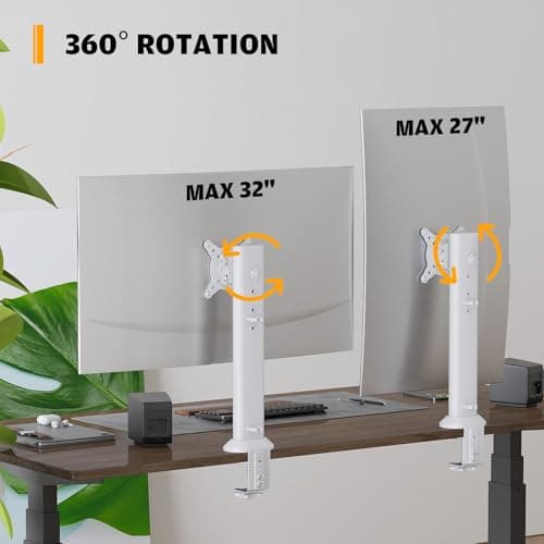 Hemudu Single Desk Monitor Arm Mount Stand Fit for 13 inch to 32 inch Flat Curved Computer Screen with Swivel, Height Adjustable, Rotation,Holds up to 77lbs, White 8