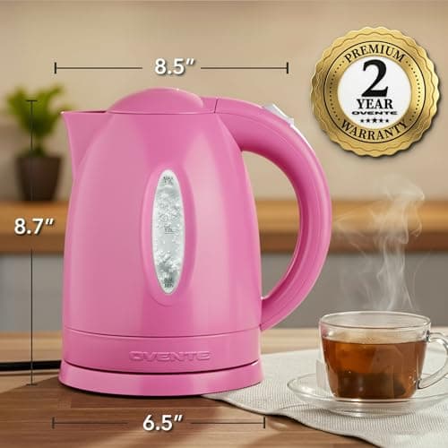 OVENTE Electric Kettle, 1.7L Fast Boiling Water Heater for Coffee or Tea, BPA Free with Water Level Gauge, Auto Shut-Off, Boil-Dry Protection, Indicator Light and Removable Filter, Pink KP72P 8