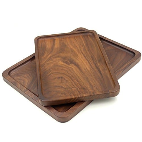 Bamber Wood Serving Tray Wooden Decorative Coffee Tea Platter Black Walnut 13.4 x 9 Inches 6
