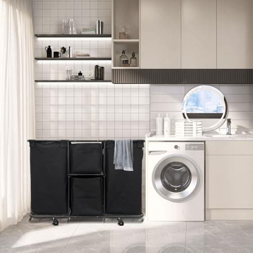 3-Section Laundry Sorter 168L, Rolling Laundry Cart with Wheels, Heavy Duty Laundry Hamper with Large Capacity and Removable Bags, for Narrow Space Laundry Room, Bedroom, Bathroom 7