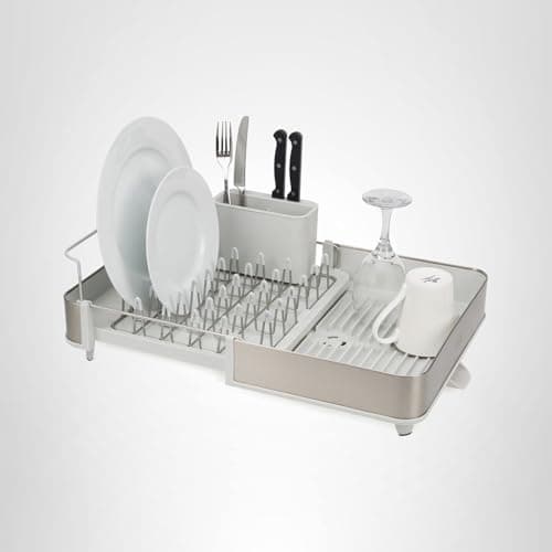 Joseph Joseph Extend Steel Expandable Dish Drying Rack with Removable Cutlery Holder Swivel Draining Spout, Stainless Steel 7