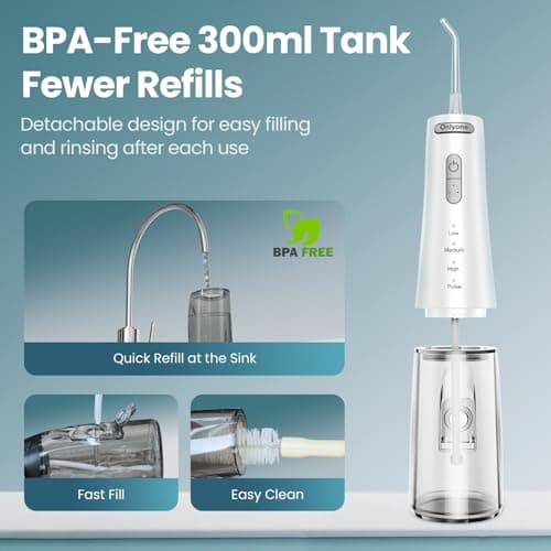 Onlyone Rechargeable Cordless Water Flosser with Adjustable Water Pressure for Daily Oral Care, Power Dental Flosser for Home and Travel Use, Portable Oral Irrigator for Sensitive Gums and Braces Care 7