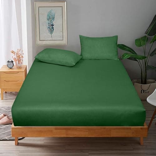 ROYALE LINENS 300 Thread Count 100% Long Staple Combed Cotton Fitted Sheet California King - Super Soft Deep Pocket Bottom Sheet - Fitted Sheets Only - Elastic Sheets (Cal King, Hunter Green) 9