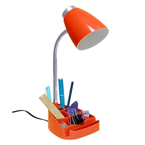 Simple Designs LD1002-ORG Gooseneck Organizer Desk Lamp with iPad Tablet Stand Book Holder, Orange