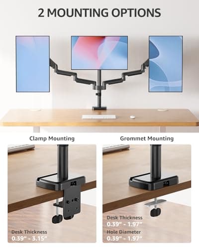 MOUNTUP Triple Monitor Stand Mount - 3 Monitors Desk Mount for Computer Screens Up to 27 inch, Triple Monitor Arm, Heavy Duty Monitors Stand, Each Arm Holds 4.4-19.8 lbs, Black 8