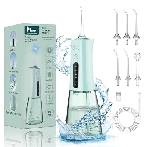 MOCEL Water Dental Flosser OLED Display Cordless Teeth Cleaning MOCEL 5 Modes Oral Irrigator 300ML Portable and USB C Rechargeable IPX7 Waterproof Floss Teeth Pick (Green)