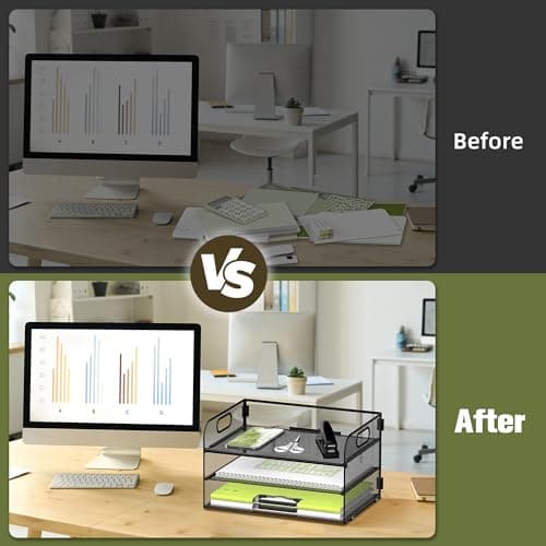 Daltack 3-Tier Paper Organizer with Handle, Mesh Desk Organizer Letter Tray, Paper Tray Organizer File Organizer for A4 File Folder, Black 6