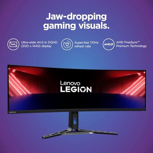Lenovo Legion R45w-30 Gaming Monitor, 44.5” 32:9 Curved, DualQHD Resolution, 170Hz Refresh, 1ms MPRT, AMD FreeSync Premium Pro, HDR400, KVM, USB-C, RJ45, Lift/Tilt/Swivel Stand, 450 nits, Black 4