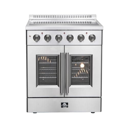 Forno Galiano Full Electric 30" Inch. French Door Freestanding Range with 4 Radiant Elements Ceramic Glass Cooktop - 4.32 Cu.Ft. Stainless Steel Convection Oven with Air Fryer Kit