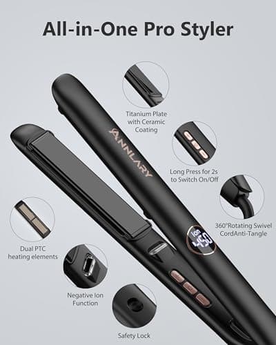 ANNLARY Hair Straightener 1 Inch Flat Iron and Curler 2 in 1, 15s Fast Heating, Professional Titanium Ceramic Ionic Dual Voltage Straighteners for All Hair Types 8