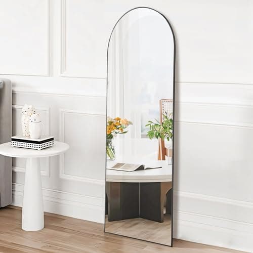 DUMOS Arched Full Length Mirror with Stand 59"x16" Floor Standing Aluminum Frame for Bedroom Body Hanging Leaning Modern Simple Home Decor Shatter-Proorf Nano Glass Wall Living Room Cloakroom Black