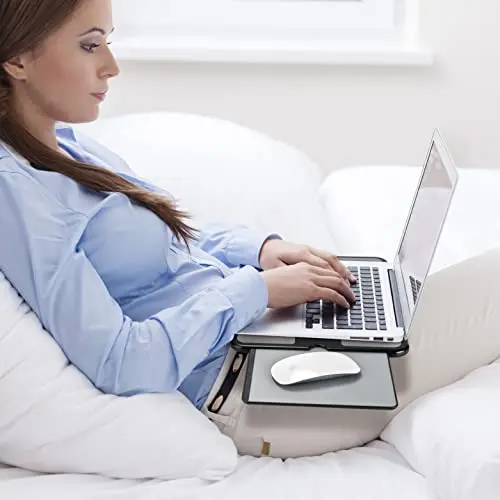 EHO Laptop Lap Pad - Laptop Stand Pad w Retractable Mouse Pad Tray, Anti-Slip Heat Shield Tablet Notebook Computer Stand Table w/Sturdy Stable Cooler Work Surface for Bed Sofa Couch or Travel 7