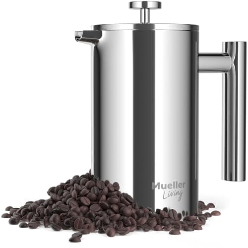 MuellerLiving French Press Coffee Maker 20oz, Stainless Steel French Press Coffee, 4 Filter Heat Resistant Double Insulated, Rust-Free, Food Grade, Dishwasher Safe Coffee Pot