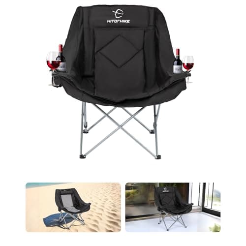 HITORHIKE Double Camping Chair Heavy Duty Oversized Folding Loveseat Camping Chair - Single/Double, All-Season Design with Cup Holder for Camping, Picnic, Beach(Single,Black)
