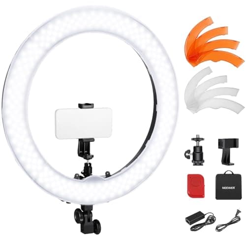 NEEWER 18" Ring Light, 58W 5500lx 5600K Dimmable CRI95 240 LEDs, Lighting with Cold Shoe Bi Color Filters Carry Bag Phone Holder for iPhone Selfie Makeup Studio Photography Video Recording, RL-18