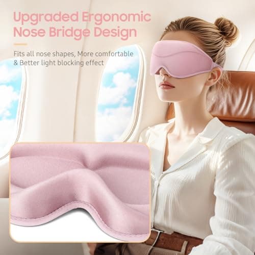 BeHoomi Sleep Mask, Premium Eye Mask for Sleeping, Total Blackout, Super Soft Comfort, Adjustable Fit, Upgraded 3D Ergonomic Designed Sleeping Mask for Home, Office, Travel, Meditation, Yoga, Pink 6