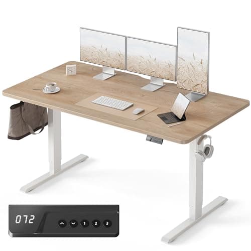 FEZIBO 60 x 24 Inchs Electric Standing Desk, Height Adjustable, Sit Stand Up, Computer Office Desk with Splice Board, White Frame/Maple Top