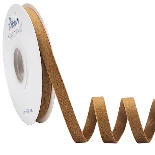 Ribbli Brown Velvet Ribbon Double Faced 3/8 Inch 10-Yard Spool Khaki Velvet Ribbon Use for Christmas Tree Ornaments Gift Wrapping Wreath Decoration Wedding Boutonnieres