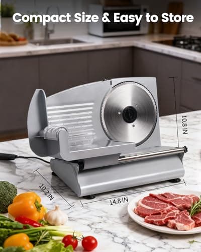 Pterying Meat Slicer Machine for Home - 200W Electric Food Slicer with 2 Removable 7.5" Stainless Steel Blades and Tray, Adjustable and Child Lock Protection, Slicer Machine for Meat Bread 7