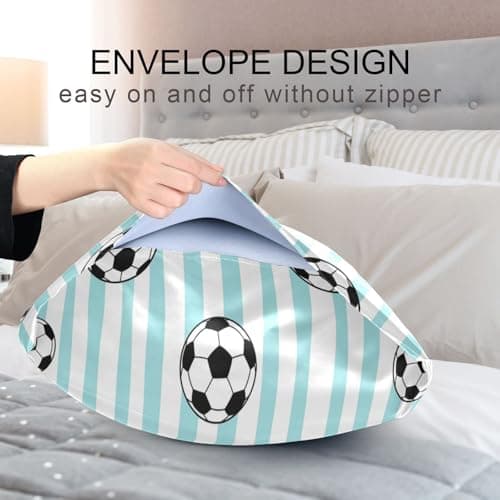 Soccer Blue Stripe Pillow Covers Silk Pillowcase for Hair and Skin Soft Smooth Breathable Cooling Satin Pillowcase Standard Size Pillow Case for Hot Sleepers Bed Women, 20x26 Inch 7