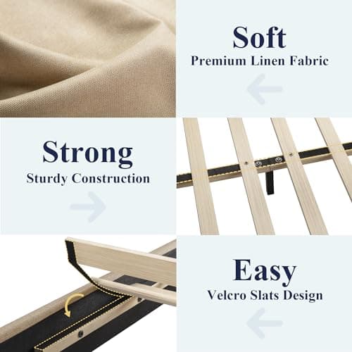 Allewie King Size Bed Frame with Adjustable Headboard, Upholstered Platform Bed with Wood Slats, Heavy Duty Mattress Foundation, No Box Spring Needed, Noise-Free, Easy Assembly, Beige 5