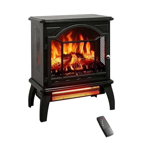 Innoflame 18" Electric Fireplace Stove, Freestanding Fireplaces Heater with Realistic Flame, Remote, Timer, Adjustable Brightness, Thermostat, 1500W, Black