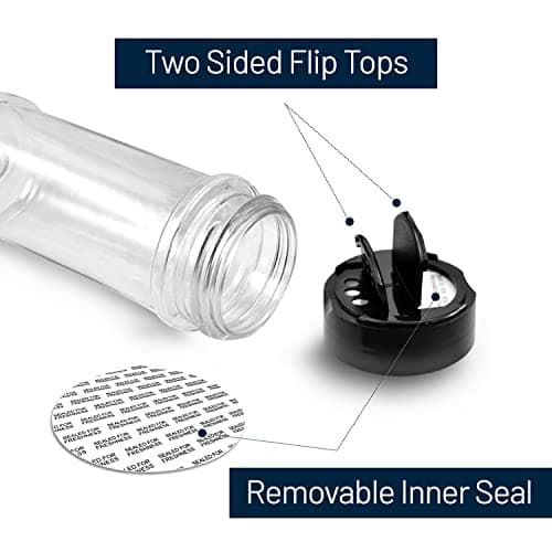 RoyalHouse 6 Pack 5.5 Oz Plastic Spice Jars with Black Cap, Clear and Safe Plastic Bottle Containers with Shaker Lids for Storing Spice, Herbs and Seasoning Powders, BPA Free, Made in USA 3