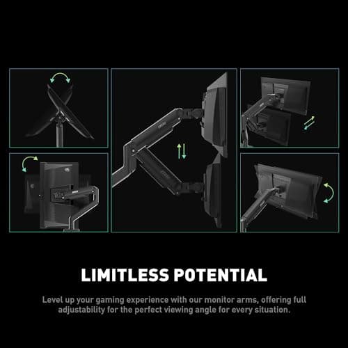 MSI MAG MT201D - Premium Heavy Duty Dual Monitor Stand Arms, 17-45" Support, VESA Compatible, Adjustable Spring Mount, 44 lbs per Screen, Clamp & Grommet, Quick Release Plate - Black 7