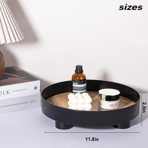 Decorative Tray Coffee Table Tray Round Trays for Home Decor Bathroom Counter Tray Perfume Organizer for Dining Table, Dresser, Kitchen,12 Inch, Black 7